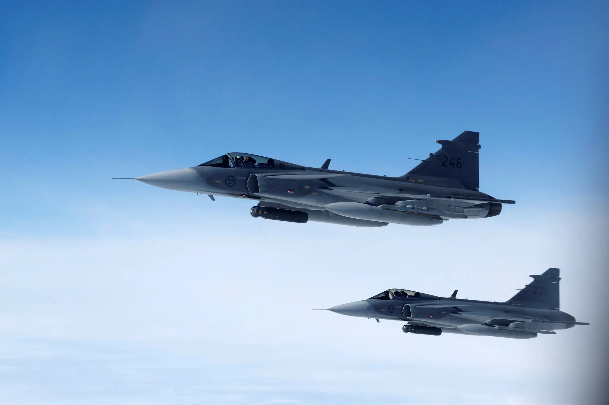 Винищувачі Gripen ВПС Швеції в повітрі минулого місяця.